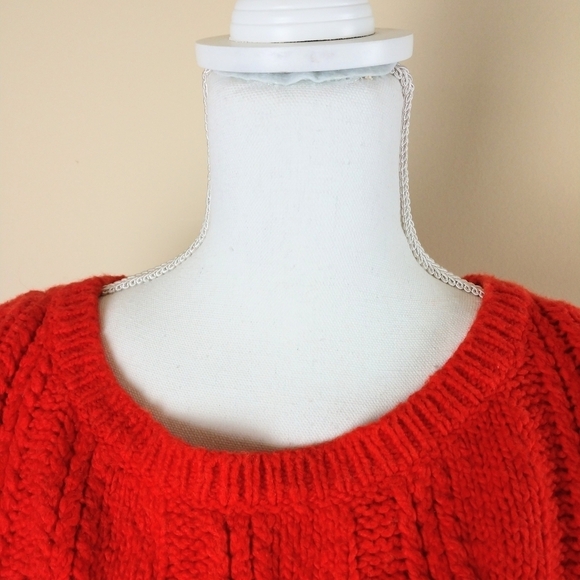 Loft Orange Wool Blend Cable Knit Sweater Sz M - Picture 3 of 8